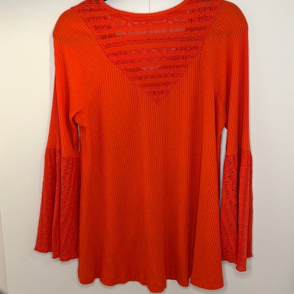 Free People Parisian Nights Bell Eyelet Sleeves Waffle Knit Thermal Top - Picture 4 of 6
